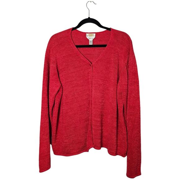 Talbots 3X Knit Cardigan Sweater Red Made‎ in Italy Long Sleeve Button Valentine - Picture 1 of 9